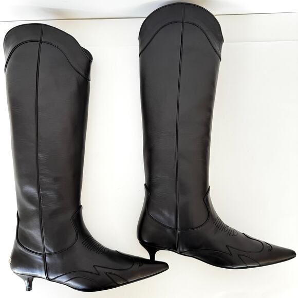 Anine Bing Rae Tall Leather Boots Kitten Heel Western Black 40 (US 10) - Picture 8 of 16